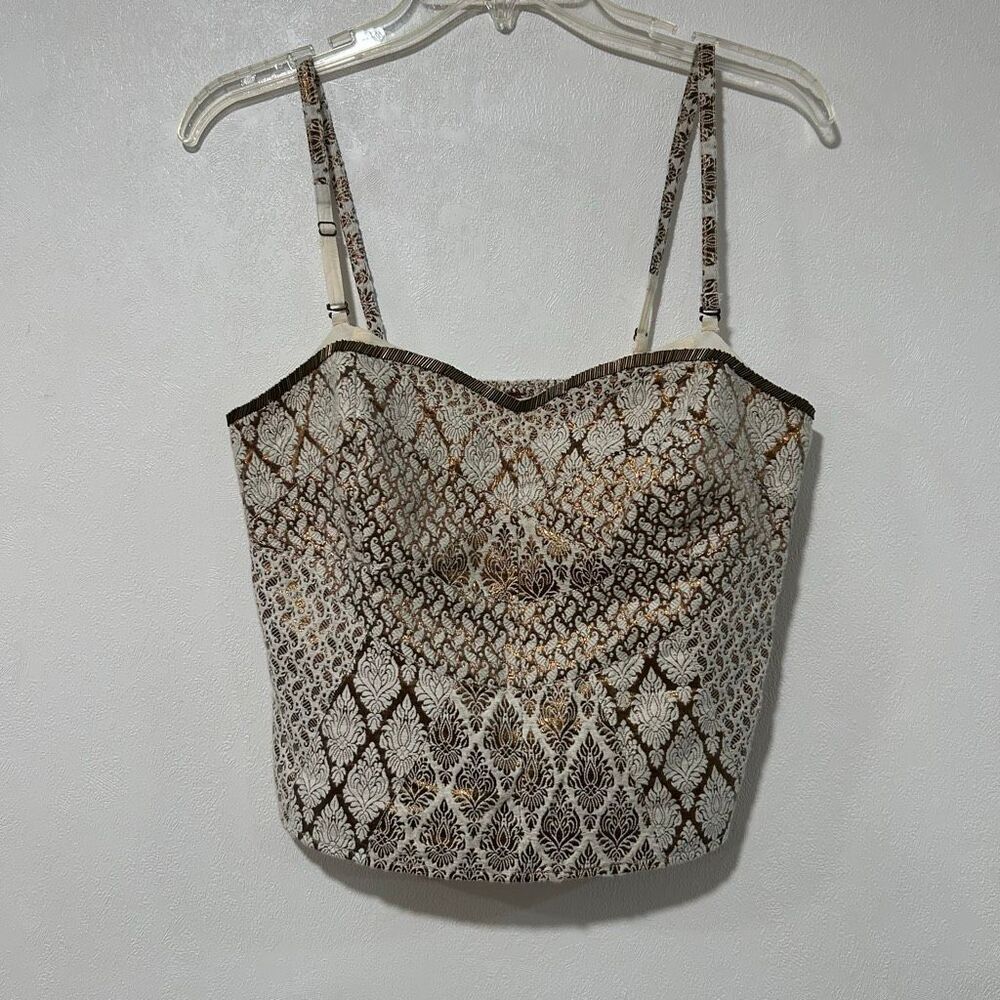Free People Size 6 Metallic Brocade Corset Cami Crop Top Boho Fairy Grunge - Picture 2 of 9